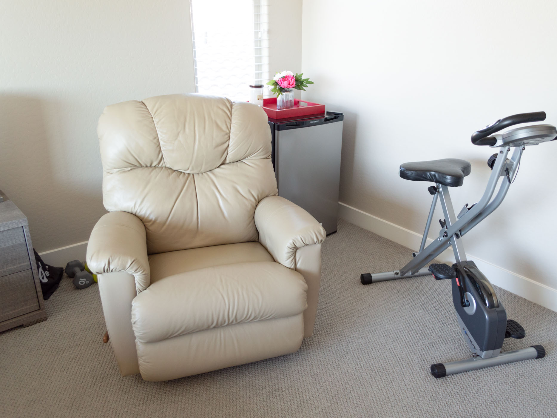 a recliner chair and exercise bike