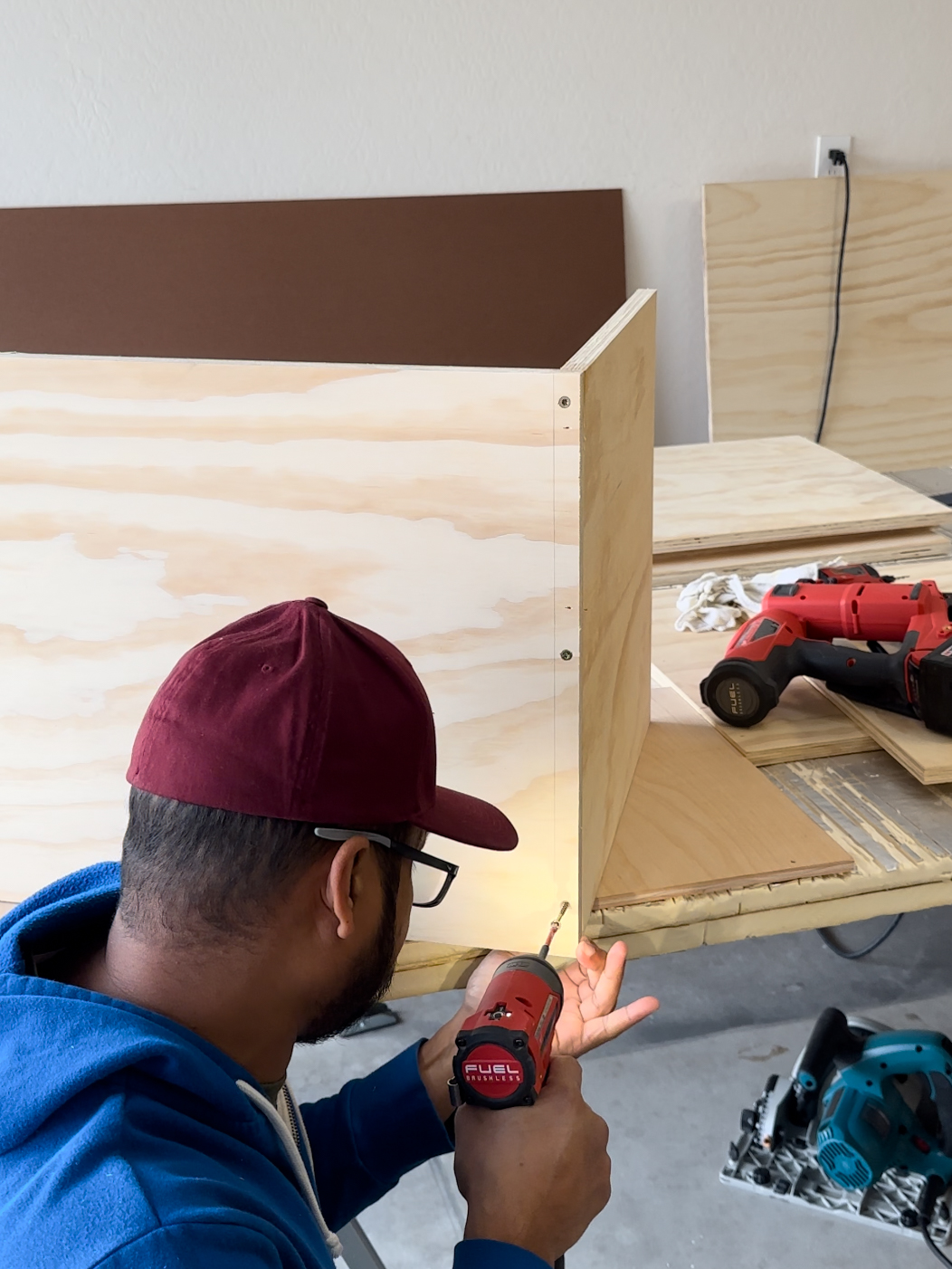 Screwing plywood to build large indoor planter